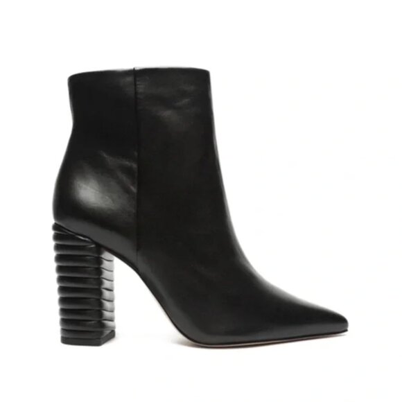 SCHUTZ Shoes - SCHUTZ Black Leather Ribbed-Block Heel Ankle Boots